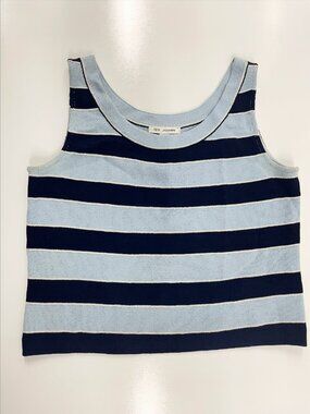 Vintage St. John Blue and Navy Striped Sleeveless Wool Knit Tank Top Size Medium